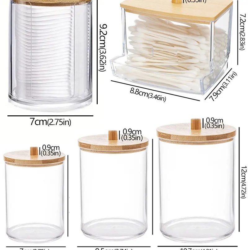 Acryl-Aufbewahrungsbox, Badezimmer-Glas, Make-up-Organizer, Baumwolle, runder Pad-Halter, Baumwoll-Halter, Spender mit Bambusdeckel, transparenter Kunststoff – Detail 7