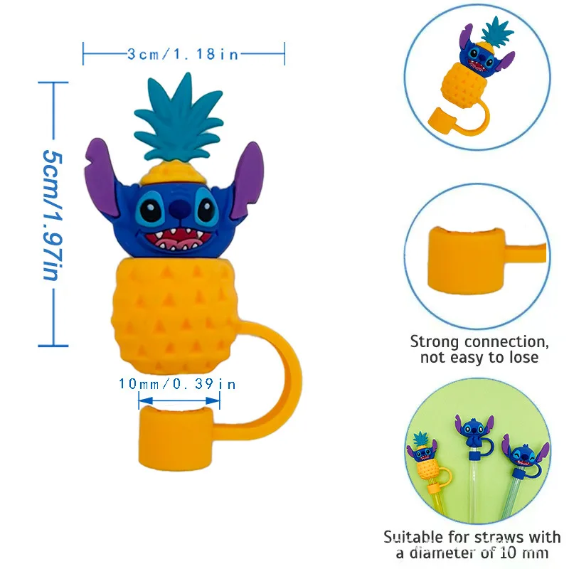 Disney Stitch-Tapa de paja para vaso, reutilizable, accesorios para tazas, botellas de agua, a prueba de polvo