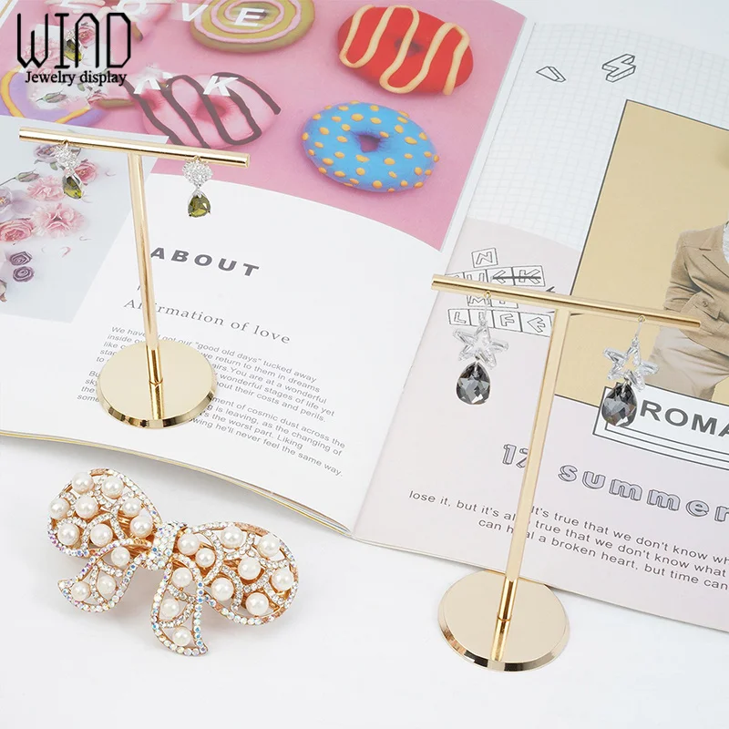 Metal Hoop Earrings Display Stand for Selling Jewelry Ring Ear Studs Storage Rack T Bar Holder Eardrop Dangle Hanging Organizer