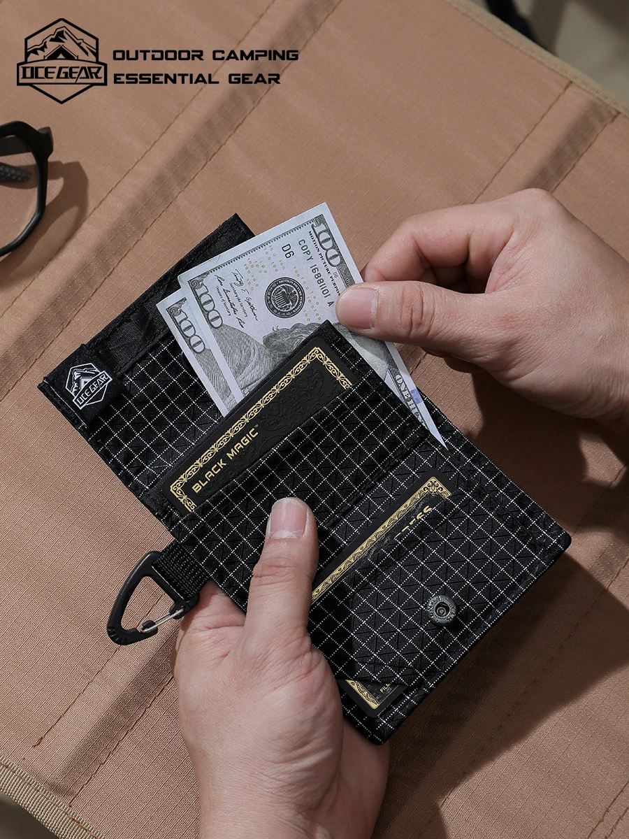 Lightweight Trifold Wallet with Hook Tear Resistant Coin Pocket Card Holder Outdoor Camping Hiking EDC Minimalist Slim Wallet