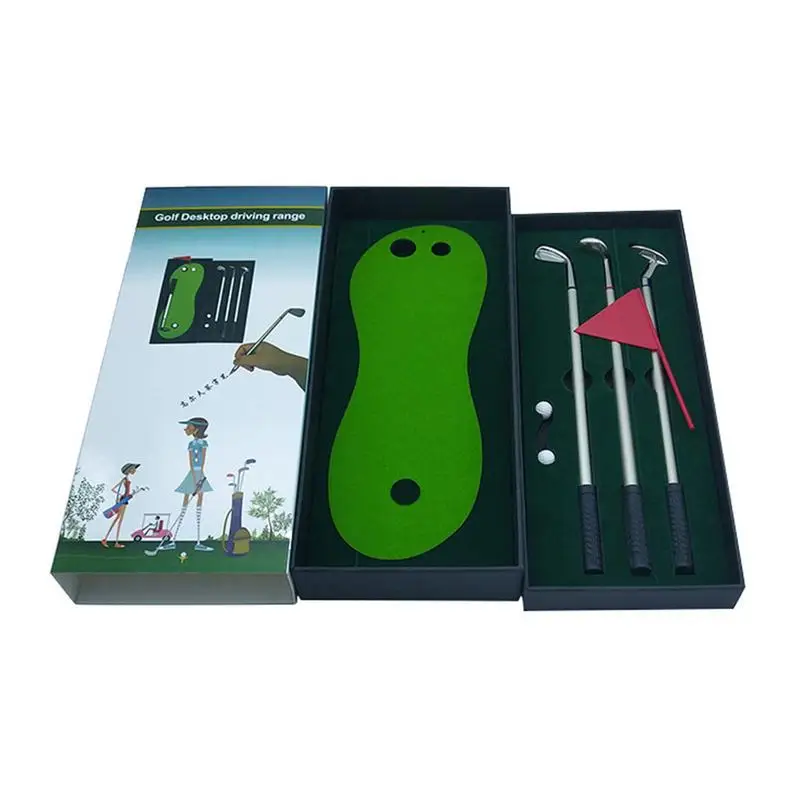 Golf Pen Set Mini Desktop Golf Ball Pen Gift Includes Putting Green 3 Clubs Pen Balls And Flag Desk Games For School