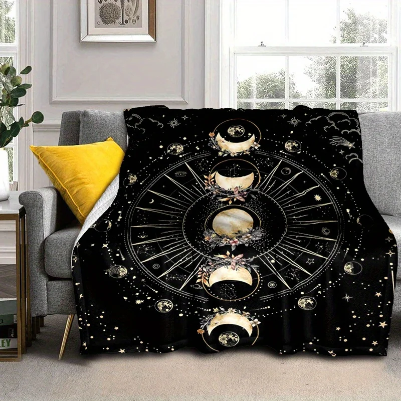 Moon Witchcraft Tarot Astrology Printed Polyester Blanket, Soft Warm Throw for Bed, Sofa, Office Chair, Room Decor, Christmas