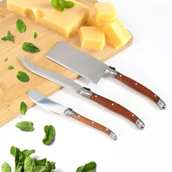 Juego de cuchillos para queso Laguiole, herramientas de acero inoxidable con mango de palisandro sólido, esparcidor de mantequilla, 3 piezas