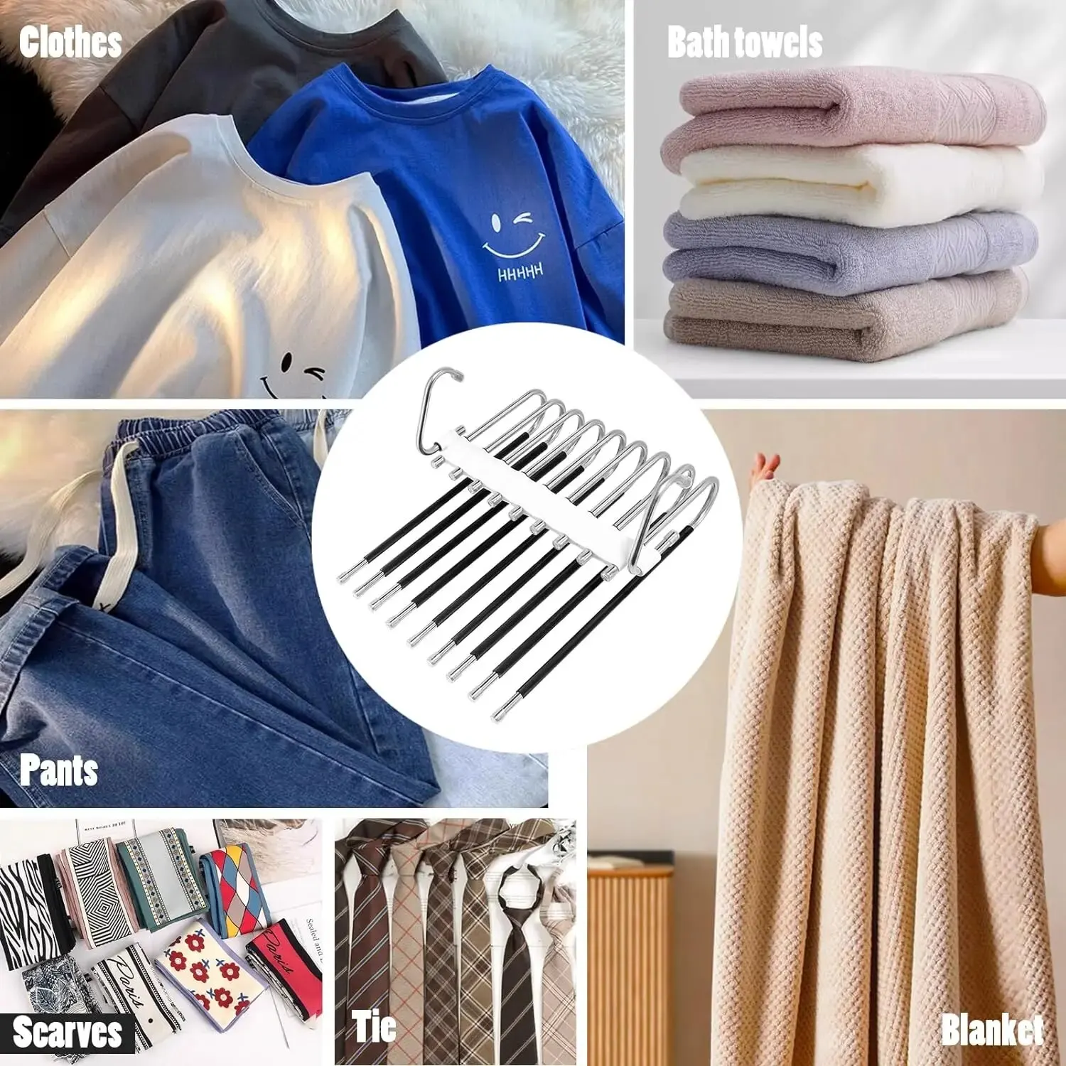 Stainless Steel Clothes Hangers,9 Layers Space Saving Pants Rack,Non Slip PP Closet Organizer with Hooks for Trousers and Scarf