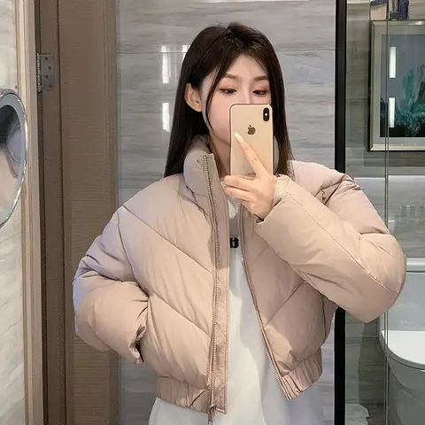 2024 여성용 숏 다운 코튼 재킷 코트, 겨울 파카, 캐주얼 루즈 드로스트링 슬림 퍼퍼 재킷, 프레피 스타일 아웃웨어, 신상