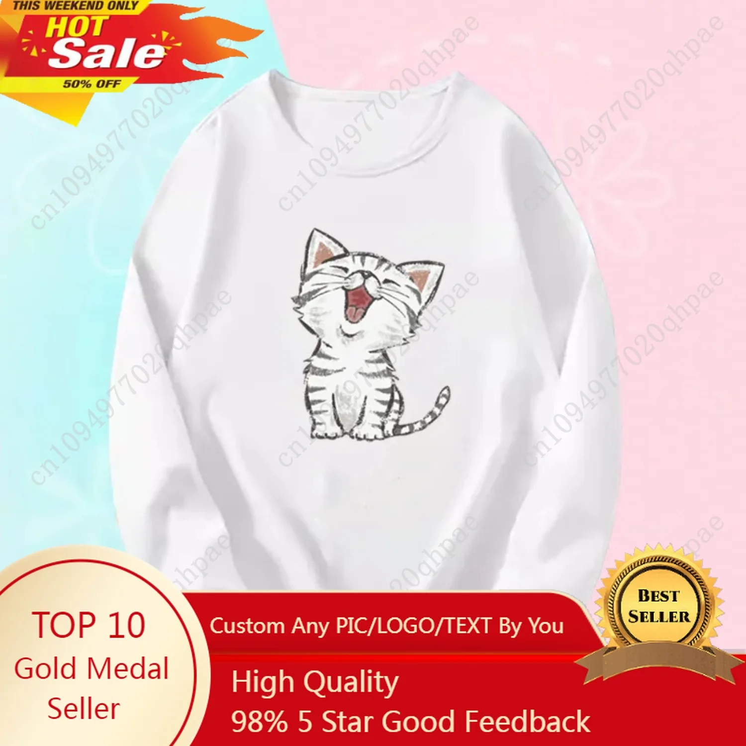

3~14 Years Girl Long Sleeve T-Shirts Cute Sweet Girl Tee Tops Cute Cat Graphic O-Neck Top Little Girl Casual T-Shirts