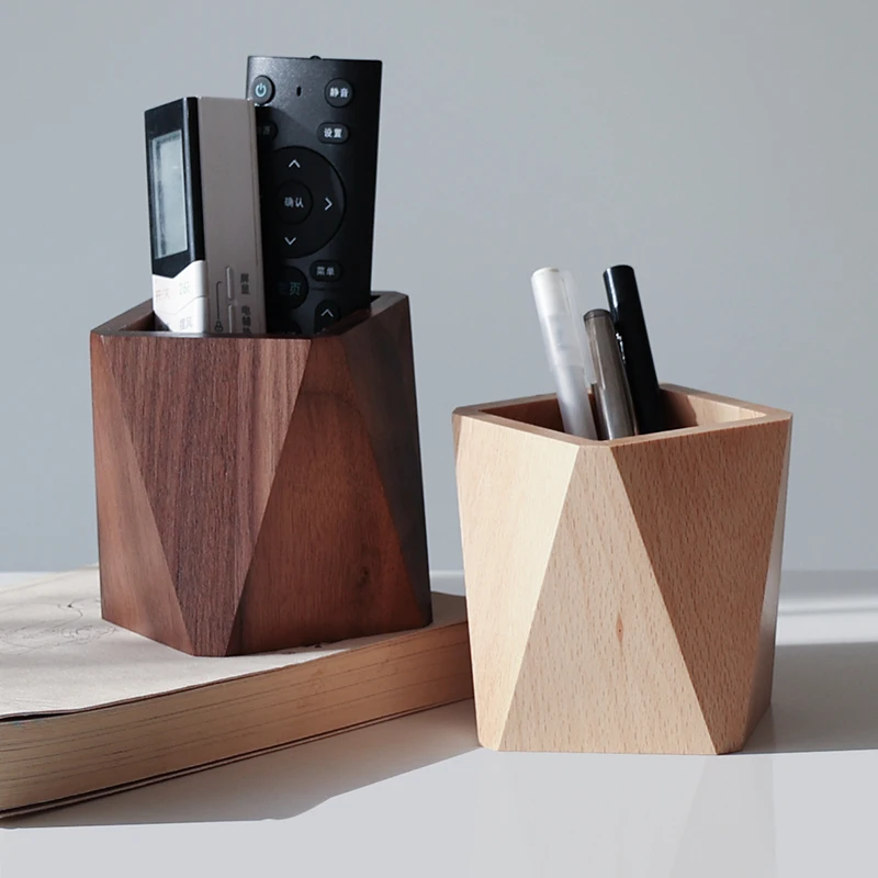 

Premium Walnut Wood Pen Holder Storage Burrel for Remote Control Organizer Makeup Brush Comb Nordic Storage Bucket