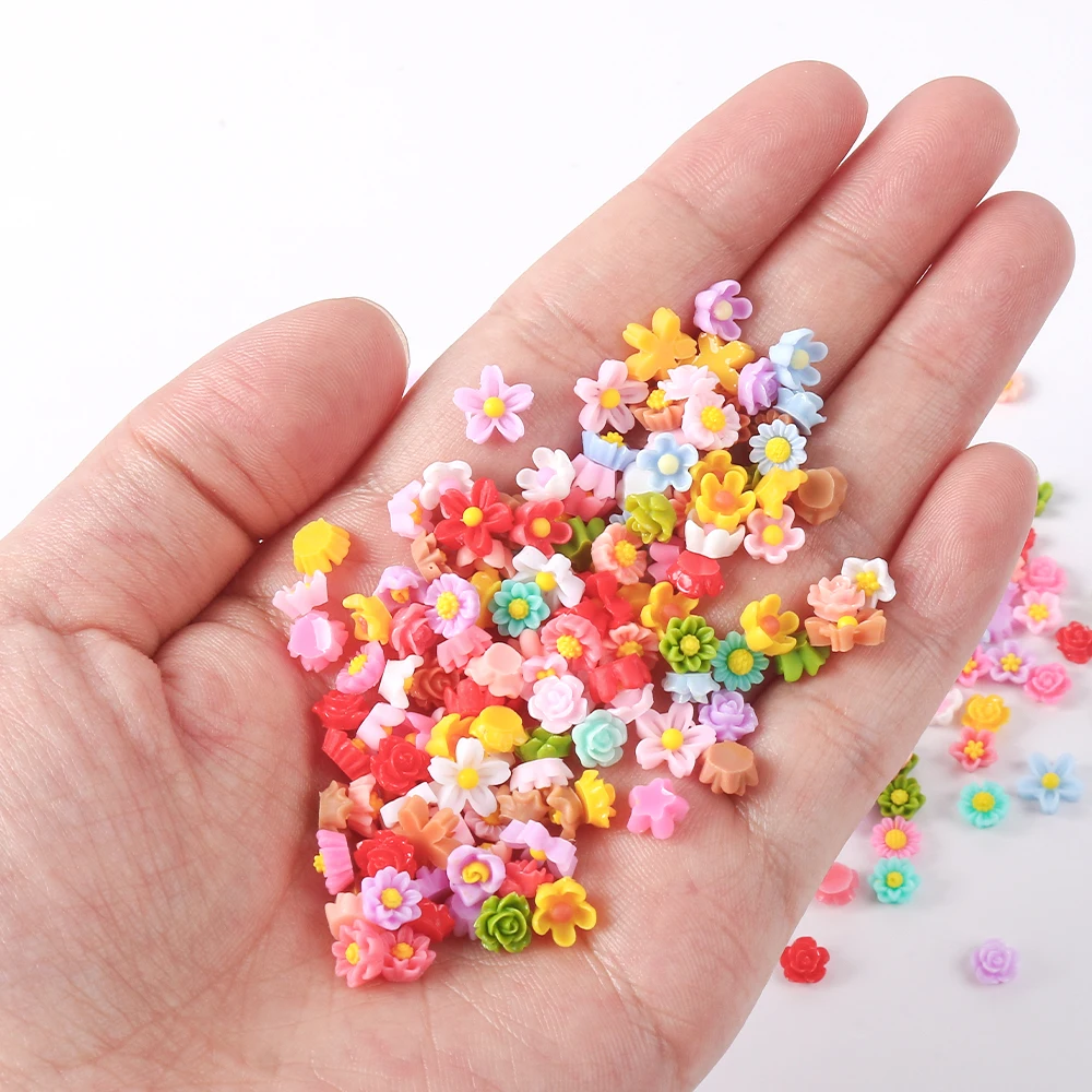 100pcs 3D Colorful Resin Nail Flower Charms Mixed Design Bud Peony Camellia Nails Art Decoration Rhinestones Biżuteria Akcesoria