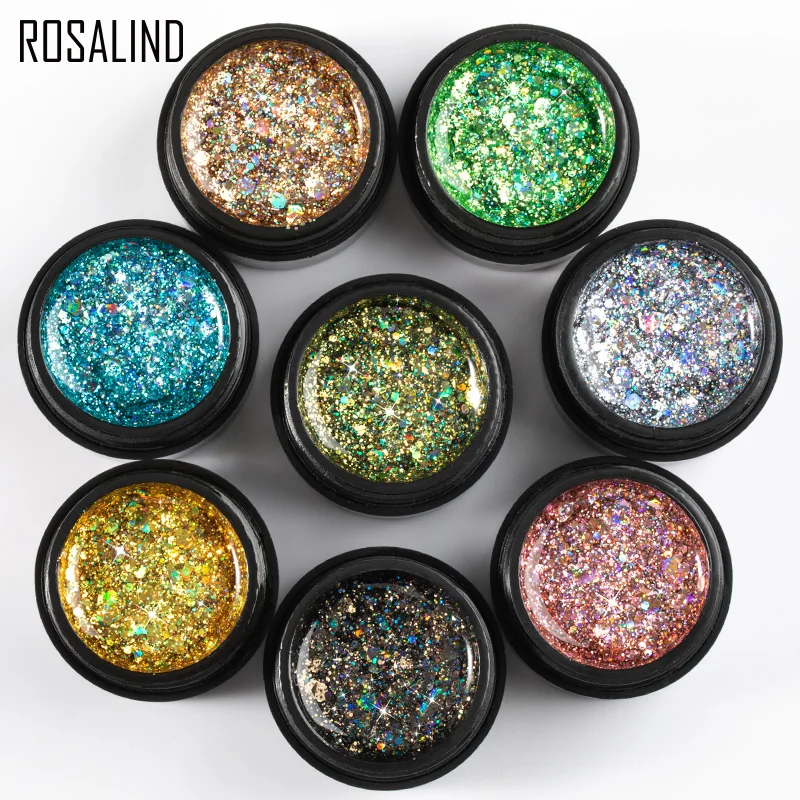 Rosalind gel de uñas 5ml pegamento enlatado pequeño brillos Rainbow Xing Cai serie esmalte de uñas pegamento semipermanente para esmalte de uñas.