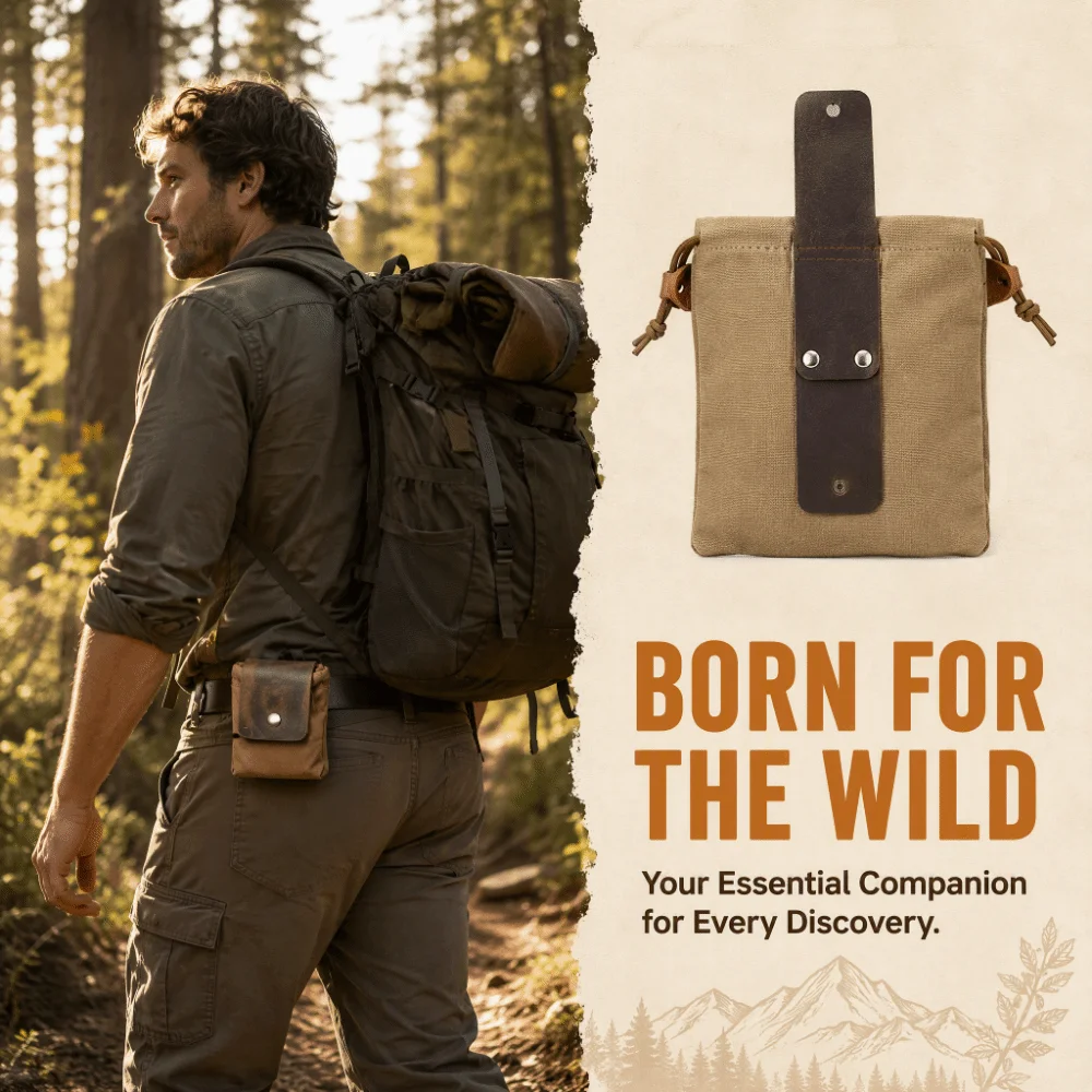 Bushcraft Bag Wear-resistant Waist Bag Foldable Portable Foraging Bag Canvas PU Leather Hanging Pouch Outdoor Use