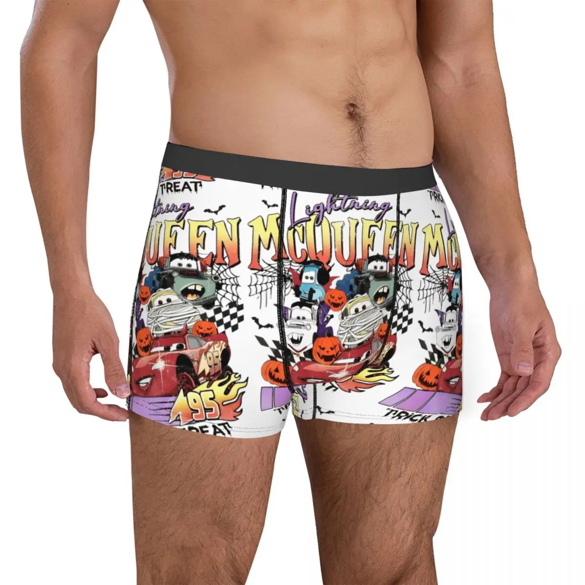 Boxers Carros Relâmpago Mcqueen Presente Novidade para Homens, Roupa Interior Truque ou Deleite Halloween, Cueca Colcha, Cueca Boxer Suave, Merch Halloween