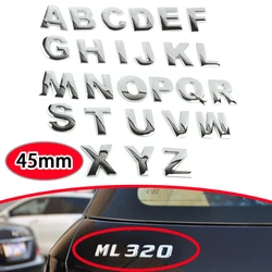 45MM 3D alfabeto in metallo distintivo d'argento cromo argento lettere automobili accessori auto adesivi emblema adesivo per auto cromato