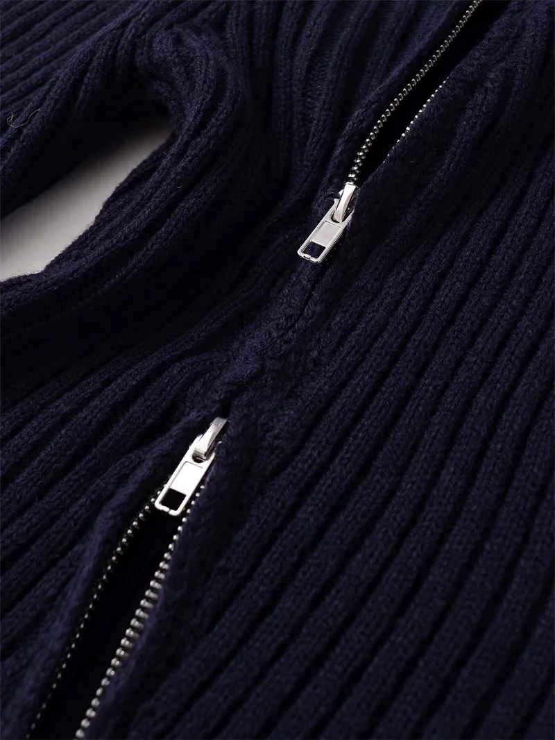 سترة نسائية مع سحاب وياقة مضلعة، تصميم أنيق غير منتظم لملابس الخريف غير الرسمية #5