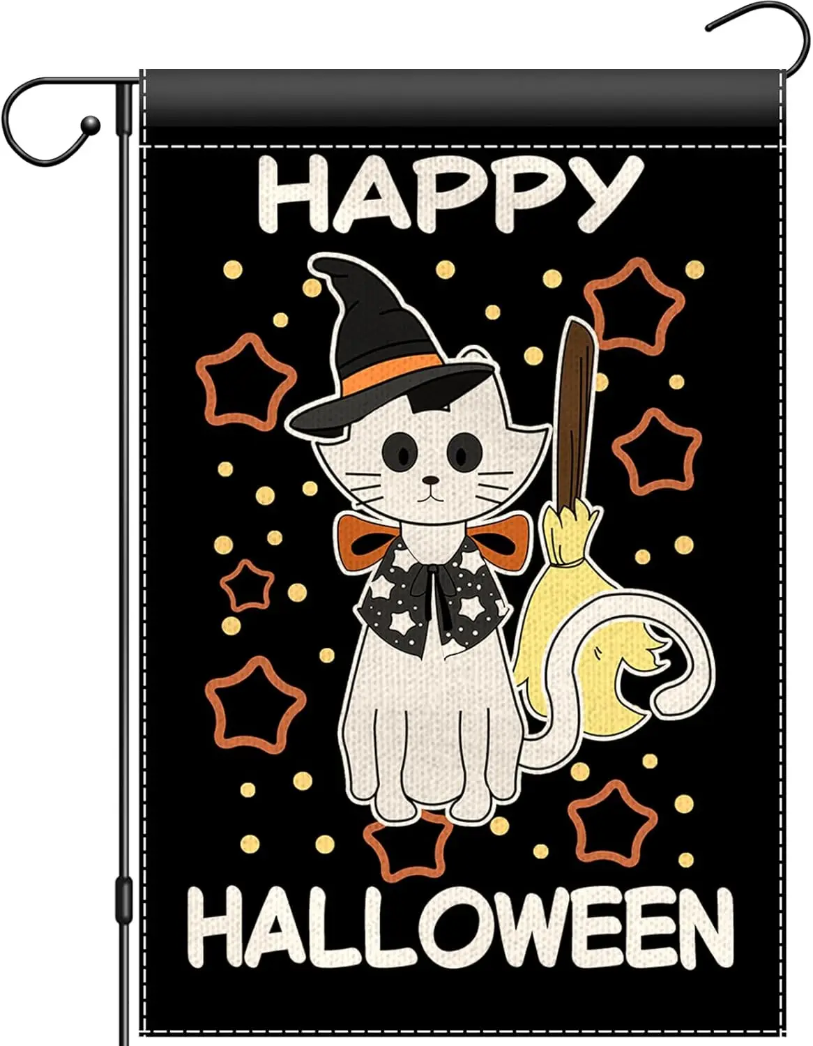 White Cat Halloween Garden Flag 12x18 Double Sided, Witch Hat Small Burlap Garden Flags Outdoor Decor, Cute Kitten Fall Holi UUX