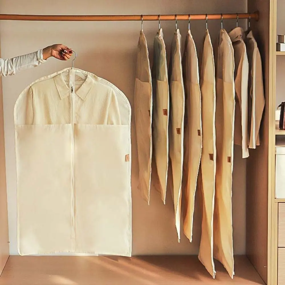 Capa protetora para roupas de linho e algodão respirável, sem cabide, bolsa protetora para pendurar roupas, organizador de guarda-roupa reutilizável