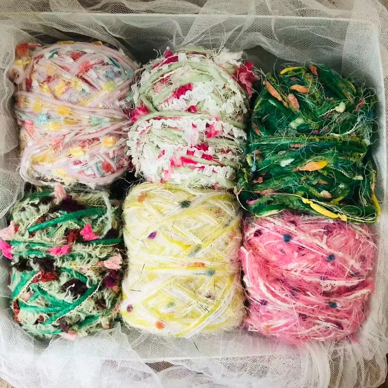 6pcs 300g Hand-knitted Yarn Fantastic Colorful Hand Mixed Thread Handmade DIY Gradient Woolen Featured Thread Fancy Crochet Yarn