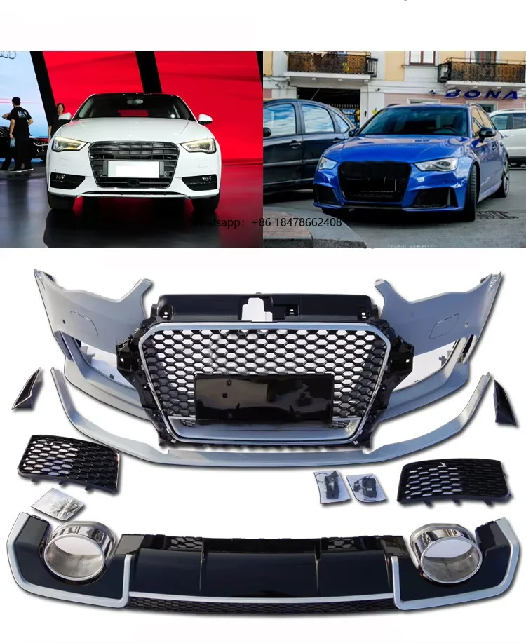 

Factory for 8V to RS3 Car Front Bumper S3 Body Kit with Honeycomb Grille for A3 S3 2012 2014 2015 2016 Body Kit