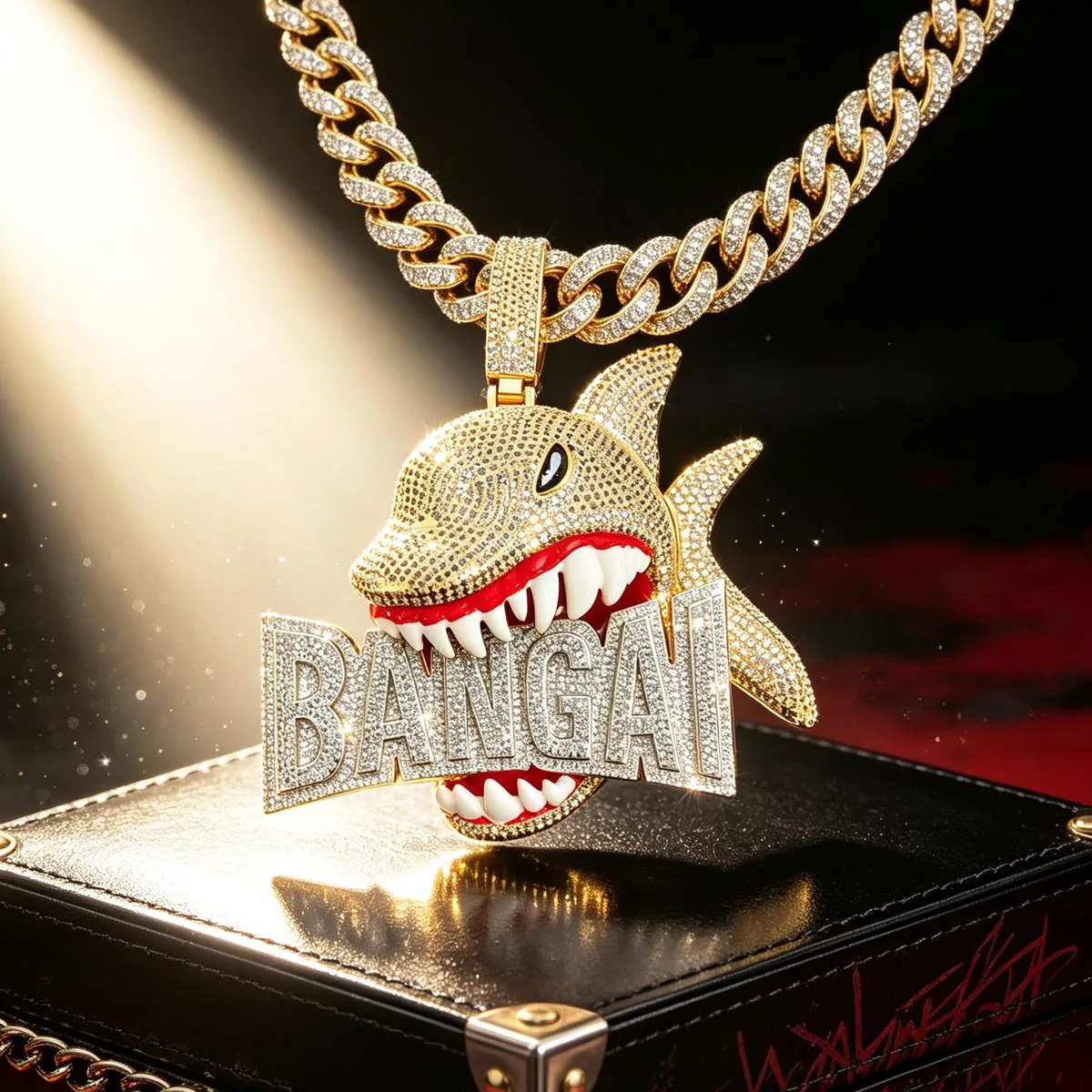 Iced Out 3D Shark Pendant Necklace Bling Hip Hop Jewelry Gift For Men Rapper Cuban Chain Accessory Full Diamond Shark Head Charm