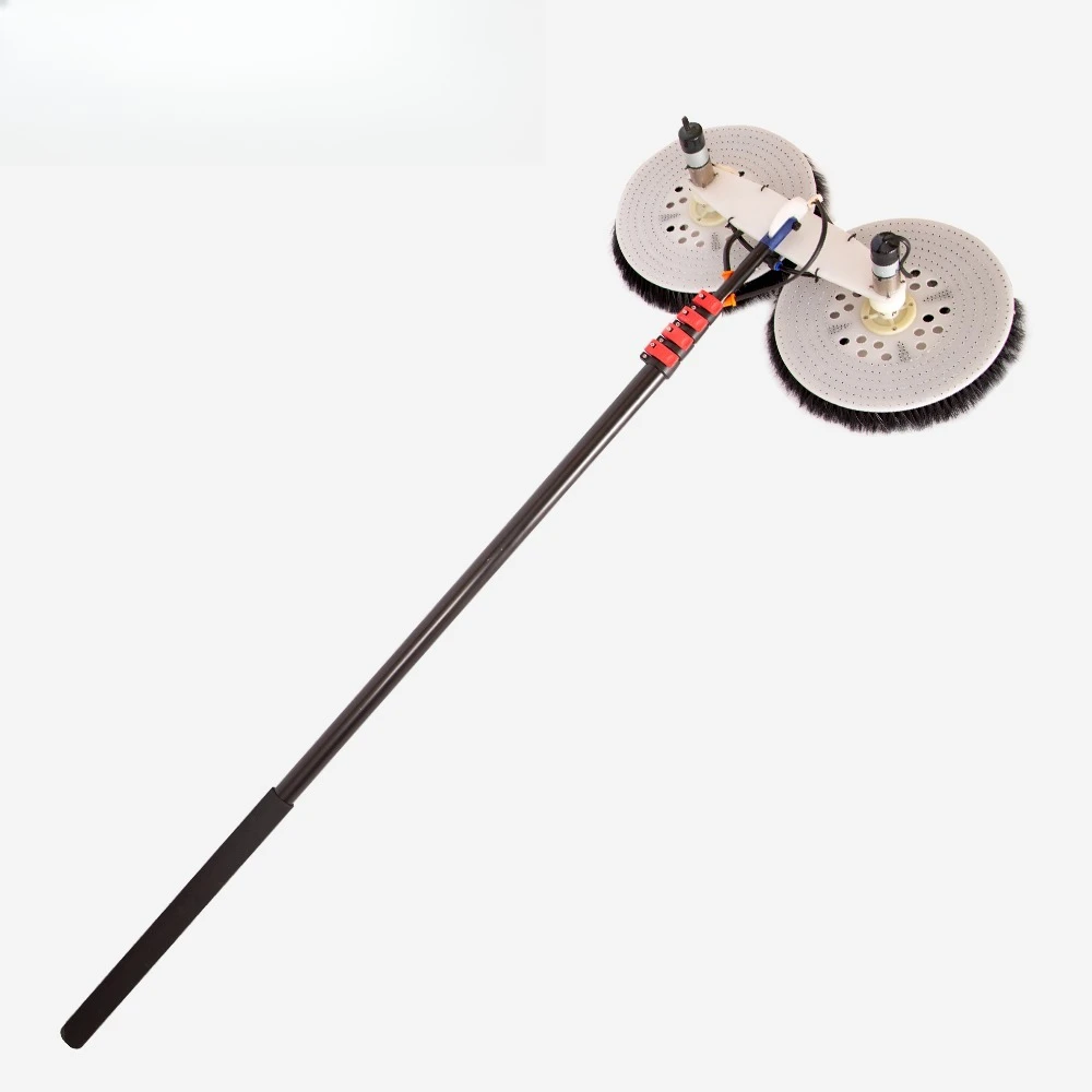 Custom telescopic handle Electric solar panel Rotary cleaning brush Double head cleaning tool