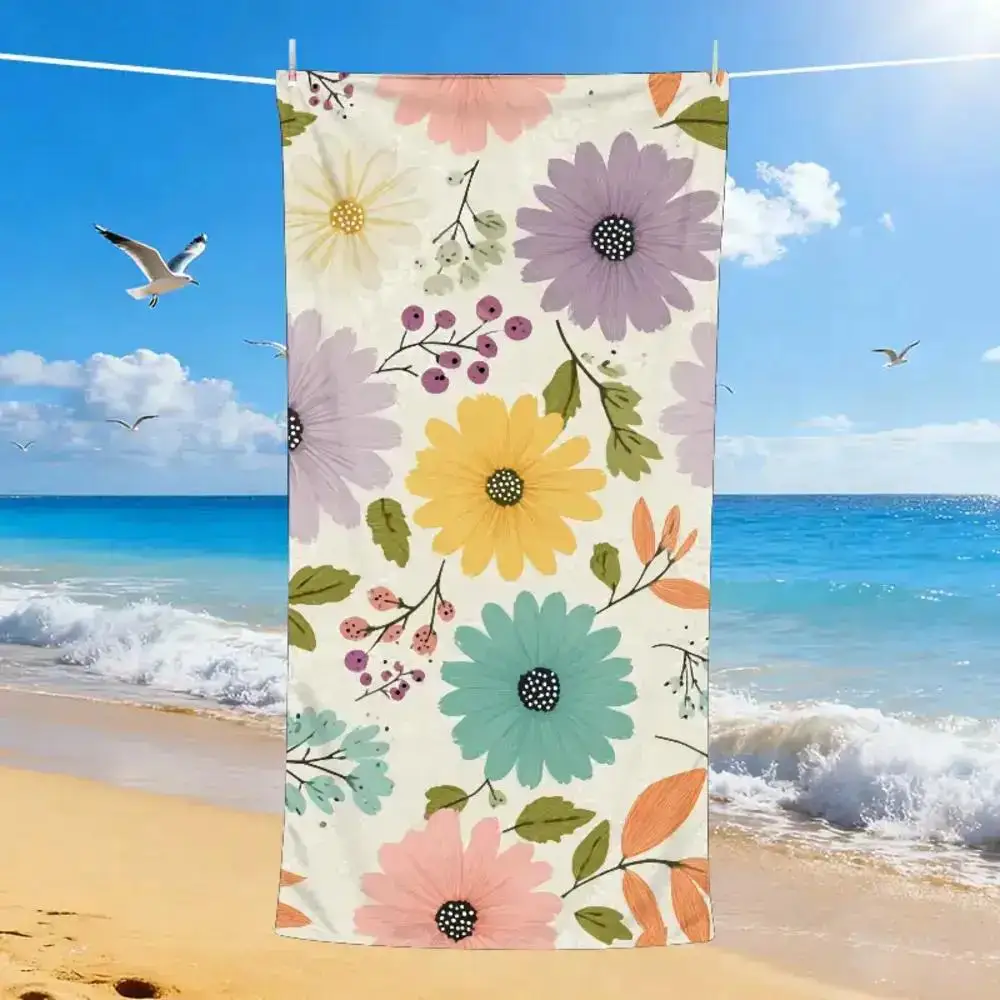 Vintage Pastel Floral Beach Towel Patterned Sunscreen And Windproof Suitable For Swimming Pool Camping Travel Blanket
