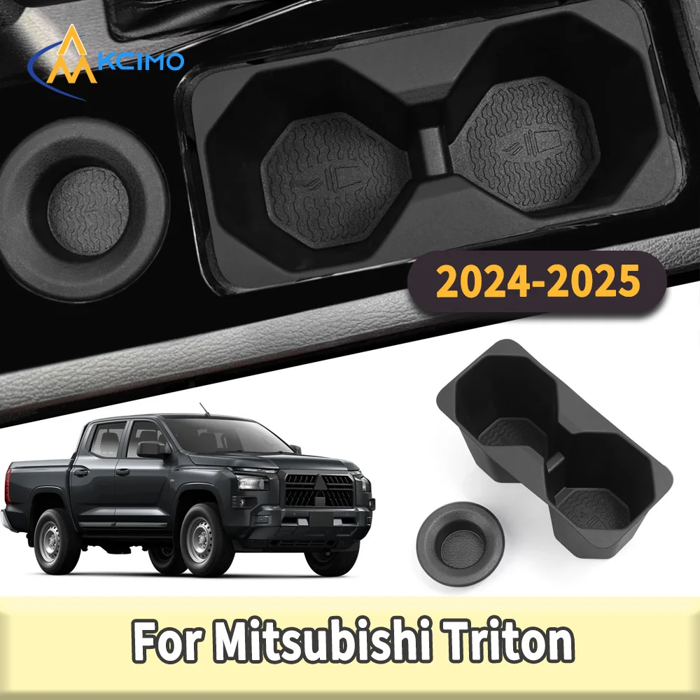 TPE Shock-Absorbing Cup Holder Organizer for Mitsubishi Triton 2024 2025 Black Storage Tray Stowing Car Interior Accessories