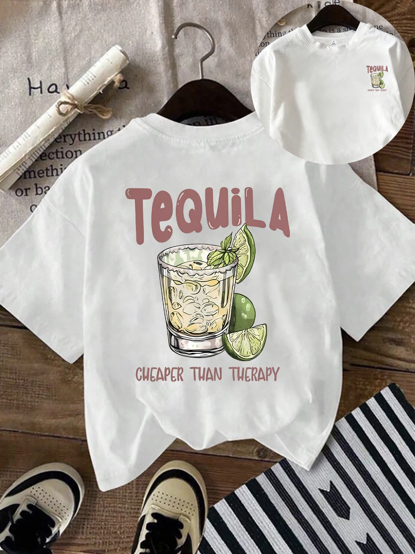 

Lemonade Plus size women's round neck short sleeve T-shirt with elastic half sleeves and trendy prints