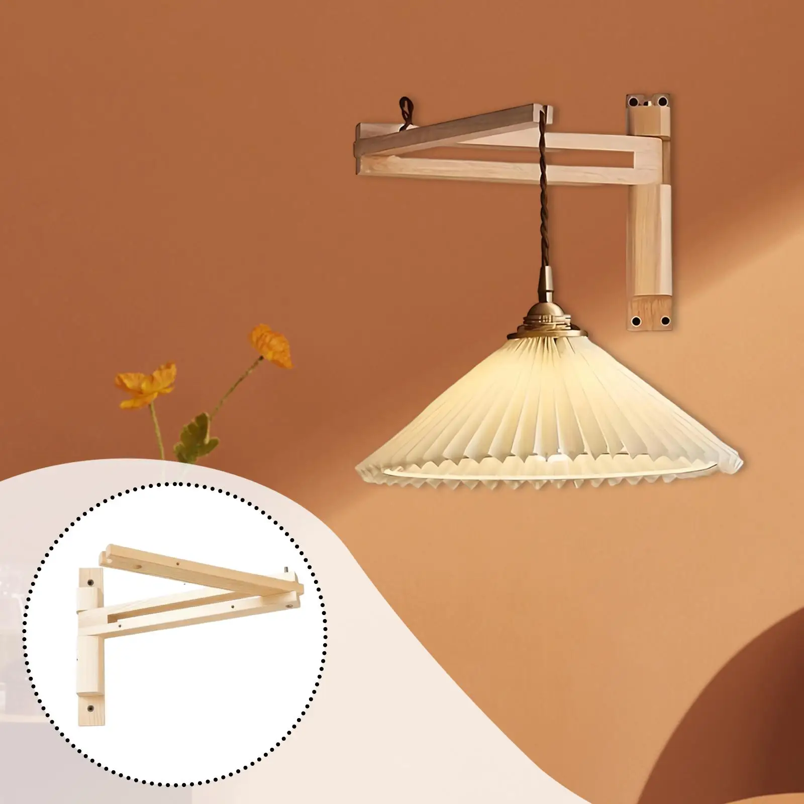 Easy to Install Wooden Pendant Lamp Holder Wall Mount Adjustable Arm for Decorative Bedroom Living Room Lighting