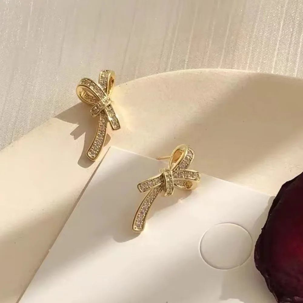 Free Shipping Jewelry Bow Earrings Cubic Zirconia Earrings Korean Fashion Jewelry Sexy Women\'s Girl Party Wedding Gift