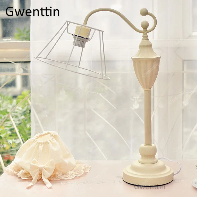 Princess Fabric Table Lamps for Living Room Bedroom Bedside Desk Lamp Stand Light Fixtures Led Standing Lights Home Art Decor