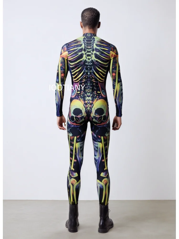 Herren Roboter-Skelett Mechanische Rüstung Bodysuit Hochhals Enger Jumpsuit Halloween Cosplay Futuristisches Party Bühnenkostüm Outfit – Detail 20