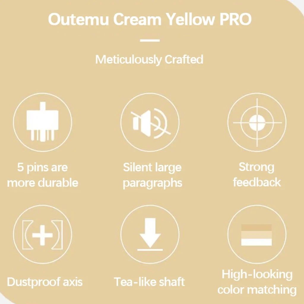 Outemu مفتاح صامت كريم أصفر برو مفاتيح لوحة المفاتيح الميكانيكية اللمس Lubed 5 دبوس مخصص RGB Mx PC مكتب كتم مفاتيح