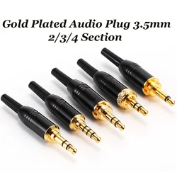 Gold Plated Audio Plug 2/3/4 Section 3.5mm Stereo Headphone Plug With Thread Lock Solder XLR Audio Cable DIY Repair