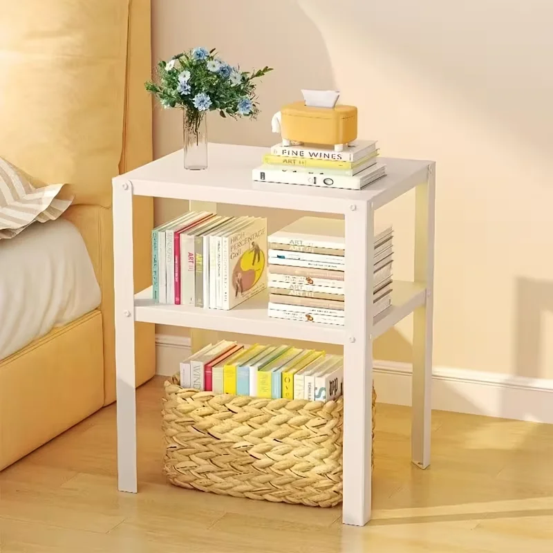 Metal Floor Storage Rack - Industrial Modern Nightstand Shelving Unit with Shelves for Living Room Bedroom