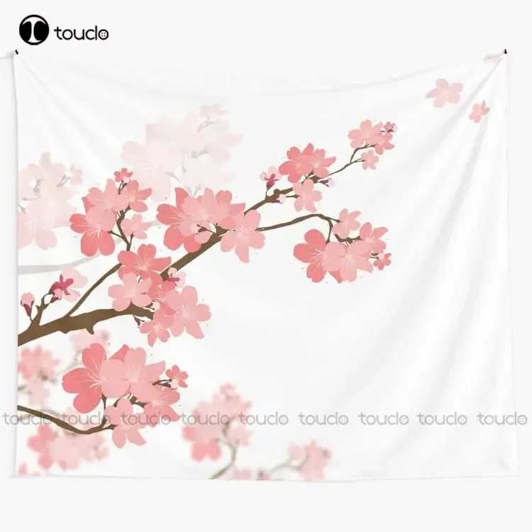 Cherry Blossom Flower Nature Vector Pink Tapestry Rapper Tapestry Blanket Tapestry Bedroom Bedspread Decoration Wall Covering