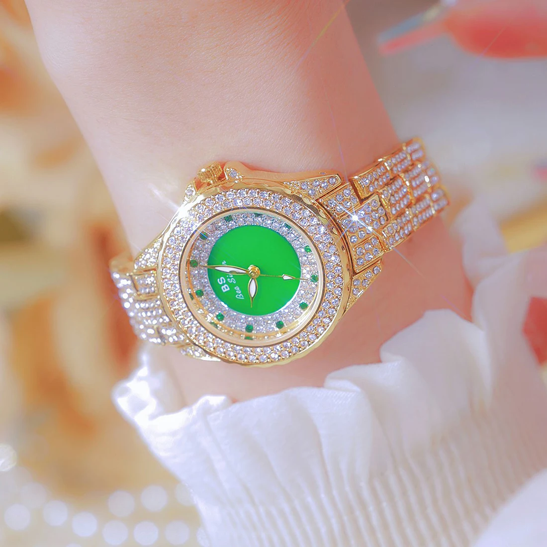 BS Brand Woman Watch Full Diamond Gold Quartz Watches 2024 New Women\'s Wristwatch Luxury Vintage Clock