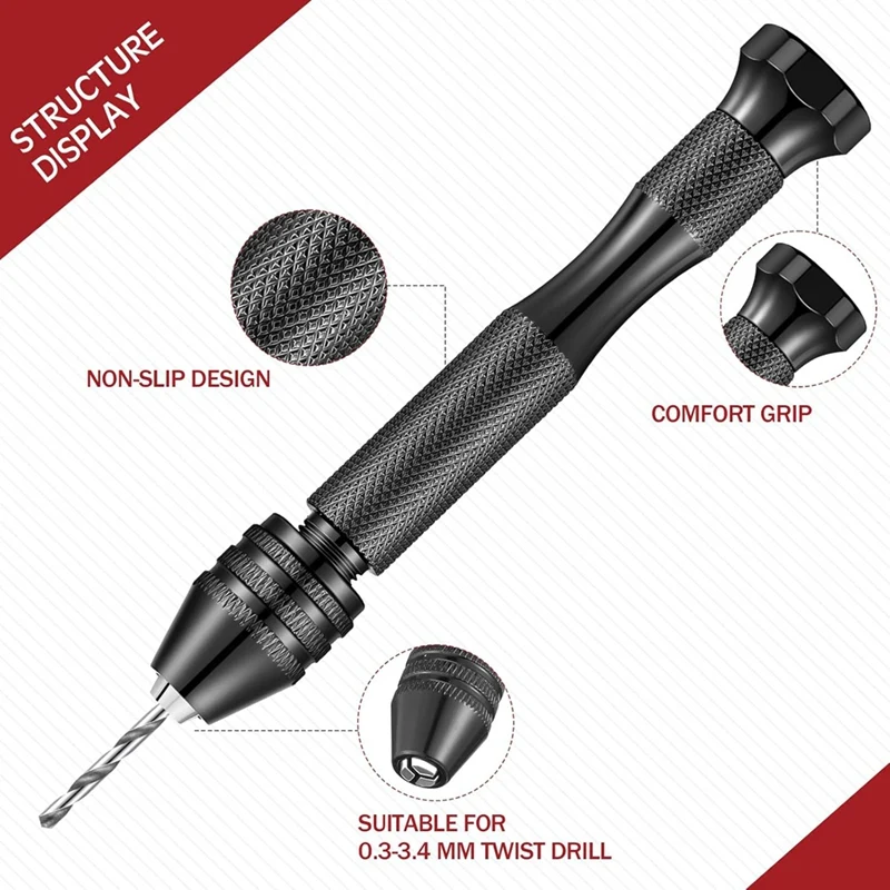 59Pieces Hand Drill Bits Set Metal Pin Vise Hand Drill Micro Twist Bits and PCB Rotary Tools for Resin Polymer DIY A Retail