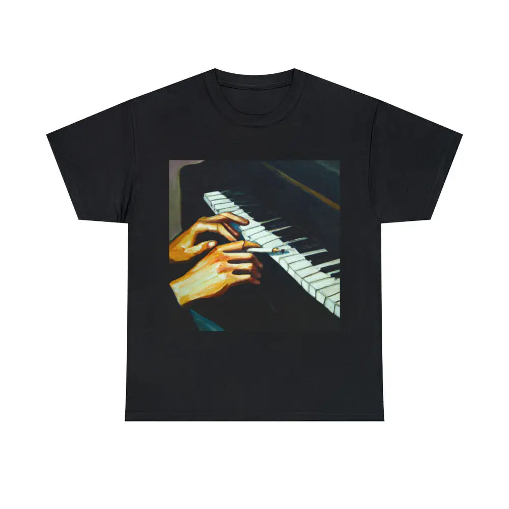 Unisex Adult Piano Tee Cigarette Oil Painting Music Concert For Men Clothing Women Short Sleeve Tees  High Quality 100%Cotton