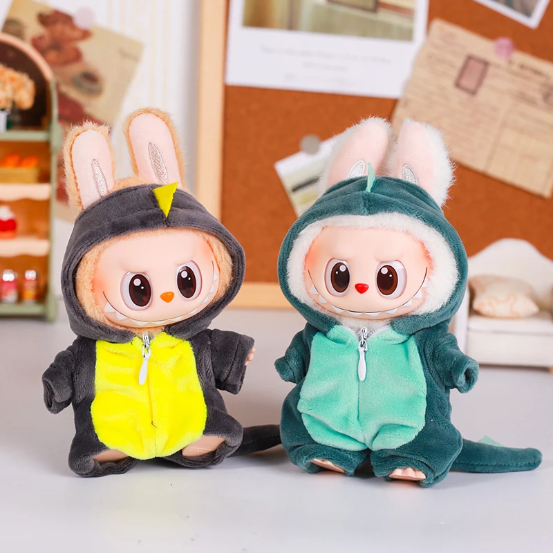 13CM Plush Doll Clothes Set for Labubu Doll Dinosaur Animal Suit with Hat 6-Piece Outfit Accessories Dolls Clothing view 4