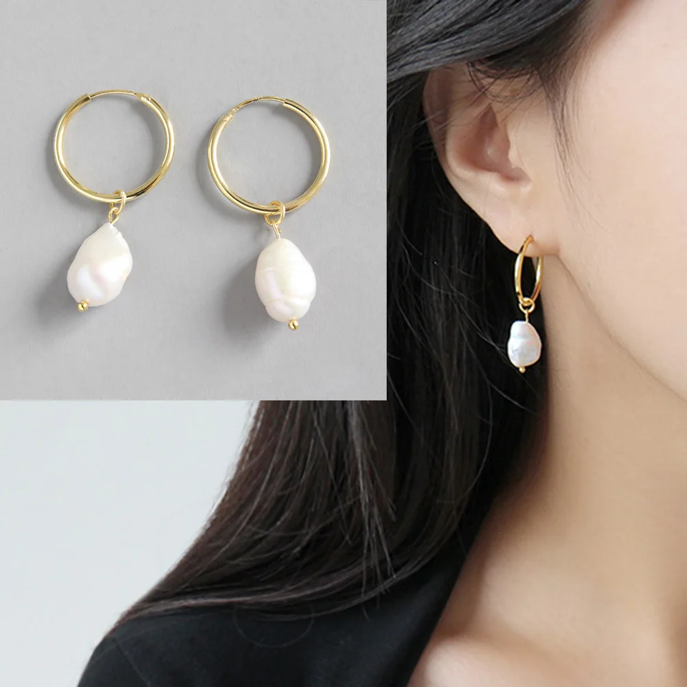 

1 Pair Baroque Freshwater Earrings Silver Plated Lightweight Drop For Women Party Daily Wear Baroque Pearl Ear Drop Pearl
