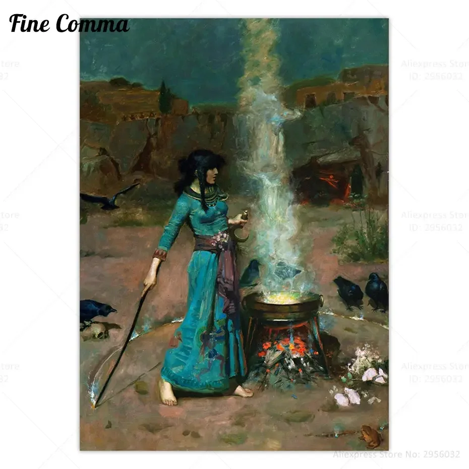 Vintage Painting Poster The Magic Circle John William Waterhouse Witch Wall Art Canvas Print Wiccan Art Pagan Occult Art Picture