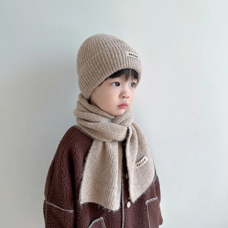 

INS Повседневная детская шапка с шарфом, зимняя теплая вязаная шапка с ушками и утеплителем для шеи для мальчиков и девочек, ветрозащитная комбинированная шапка для холодной погоды