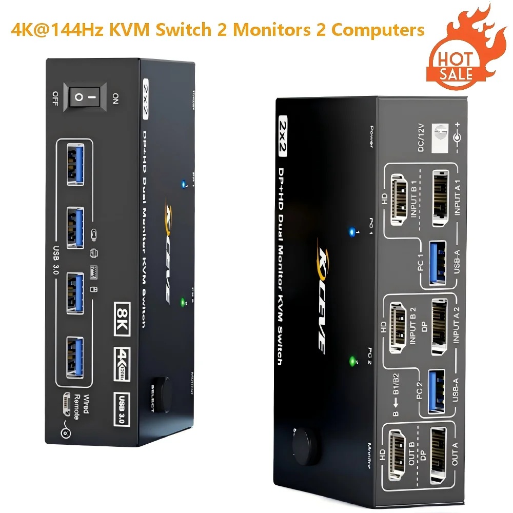 

KVM Switch 2 Monitors 2 PC 8K@60Hz,Displayport+HDMI USB 3.0 KVM Switch for Dual Monitors 2 Computer Share Keyboard Mouse Monitor