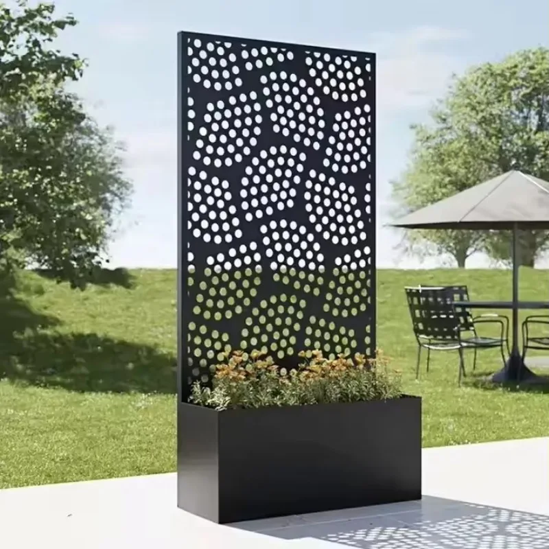 Modern removable home garden stainless steel and aluminum flower pots, laser-cut privacy flower pot case, with screen