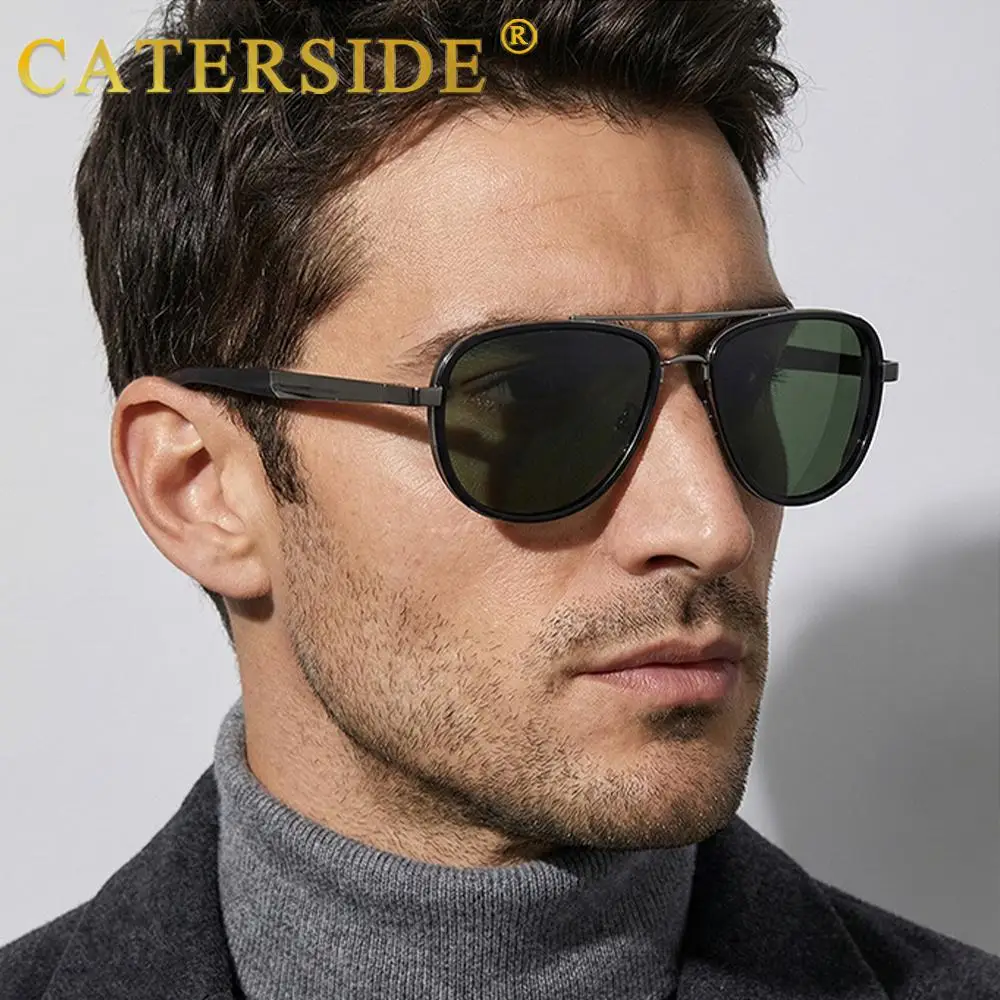 CATERSIDE Pilot Polarisierte Sonnenbrille, modische Herren-Sonnenbrille mit flachem Oberteil und doppelten Brücken, Damen-Sonnenbrille für Outdoor-Reisen, Fahrbrille, UV400 – Detail 1