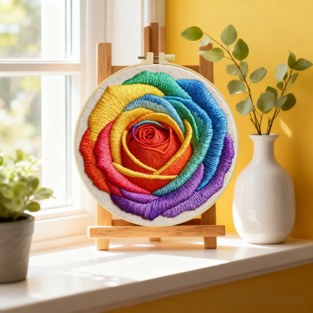 1 Stück 20X20CM/15X15CM 7,87/6,3 Zoll Buntes Blumen-Stickerei-Starter-Kit DIY-Kit DIY-Stickerei-Set Handarbeiten – Detail 1