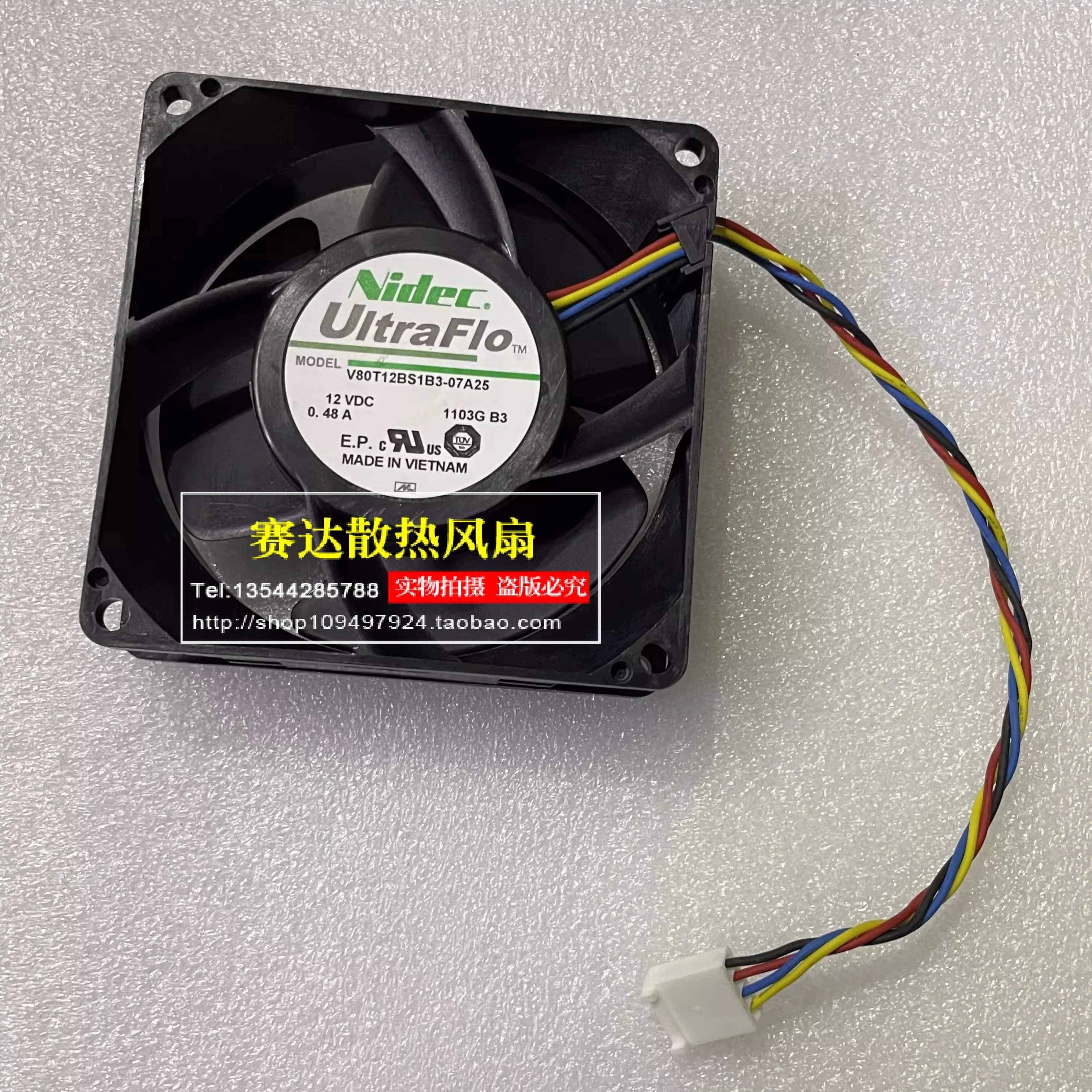 

New V80T12BS1B3-07A25 8025 12V 0.48A four wire Computer fan