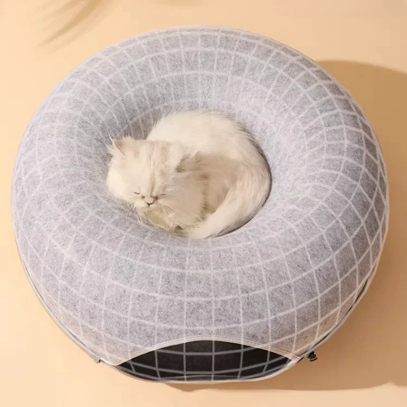 Cat Window Donut Felt Cat Nest Fun Interactive Toy Tunnel Spliceable Double-Layer Composite Structure Universal Cat Bed