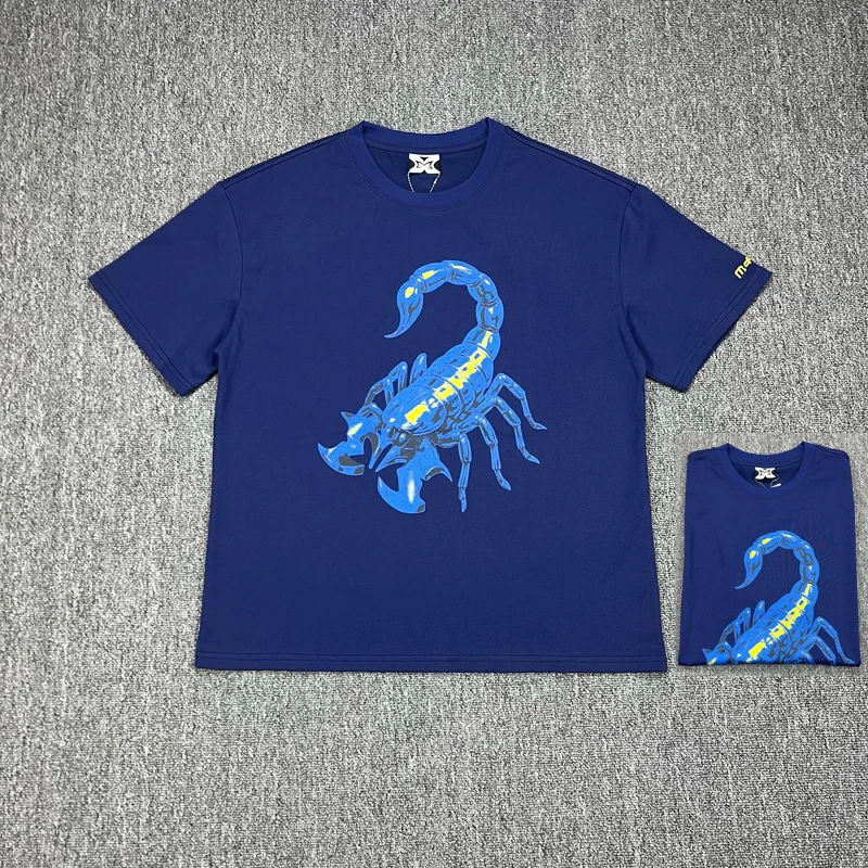 Summer Fashion Blue Scorpion Print High-quality Original Label Round Neck Casual Top Mertra T-shirt