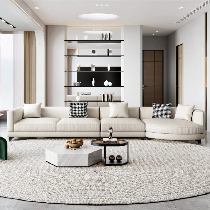 

Fabric sofa living room small apartment modern simple technology cloth new cotton and linen wabi sandy wind round curved sofa