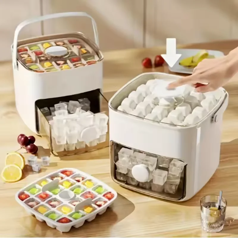 2-Layer Ice Cube Tray with Lid, Large Capacity & Space-Saving, Perfect for Small Freezers. Easy Make & Store.